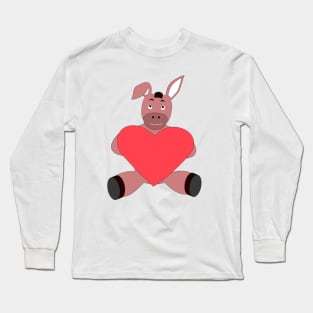 Cute donkey holding heart shape Long Sleeve T-Shirt